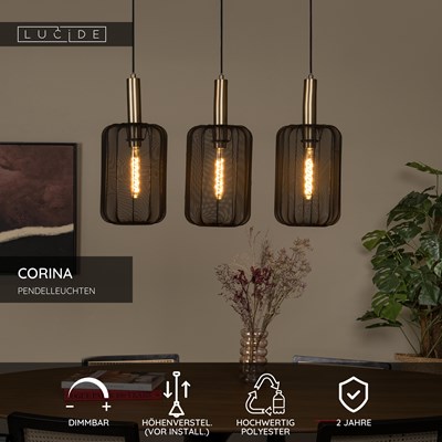 Lucide CORINA - Pendelleuchten - 3xE27 - Schwarz